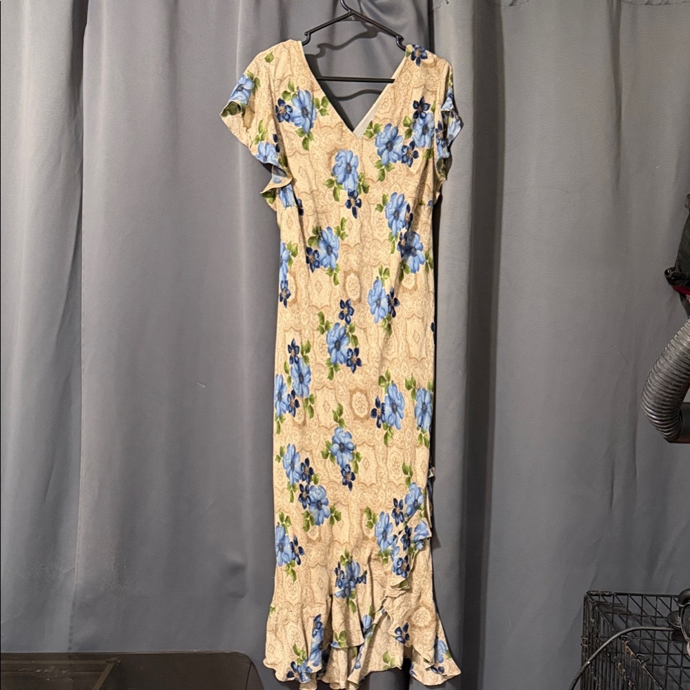 Lane Bryant Cream and Blue Floral Maxi Dress